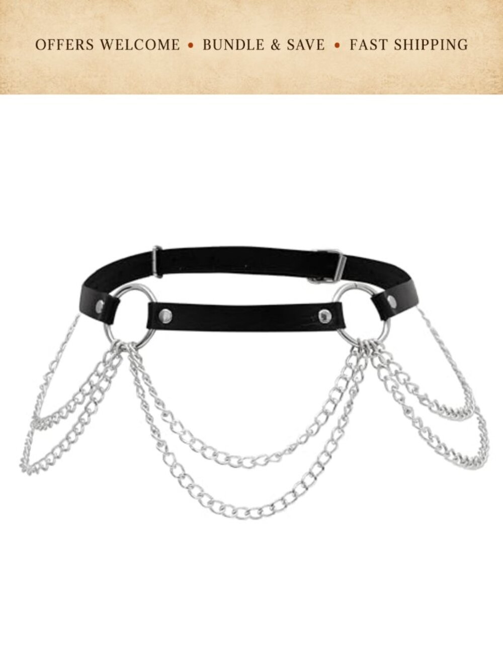 Goth Punk Emo Grunge Black PU Leather Waist Chain Belt Cosplay